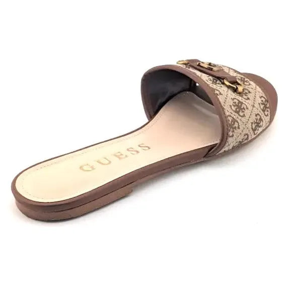 Pre-Owned Guess "Hammi" Women's Size 11 Slide Sandal Medium Brown with Medallion - SoleComfort.shoes