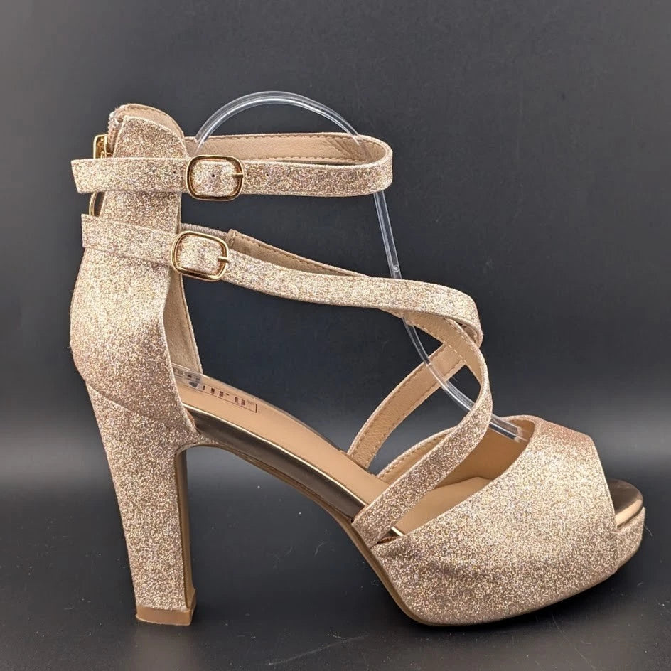 Women's Sz 8.5 Platform 4" Heels, Evening, Party, Wedding Shoes RoseGold Glitter SoleComfort.shoes