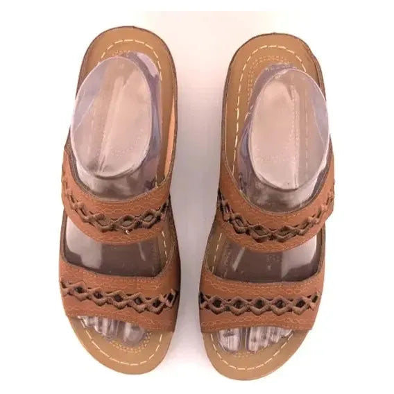 New Faux Leather Size 12 /43 Two Strap Sandal Casual Outdoor Women Flat Sandals - SoleComfort.shoes