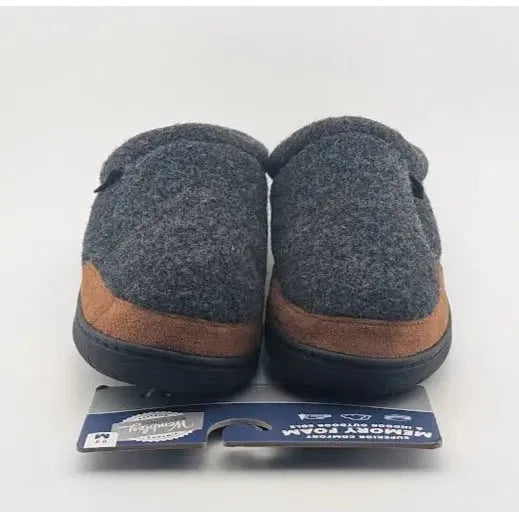 Wembley Men's Heather Grey Indoor/Outdoor Microsuede Mule Slipper with Plaid Lining Wembley
