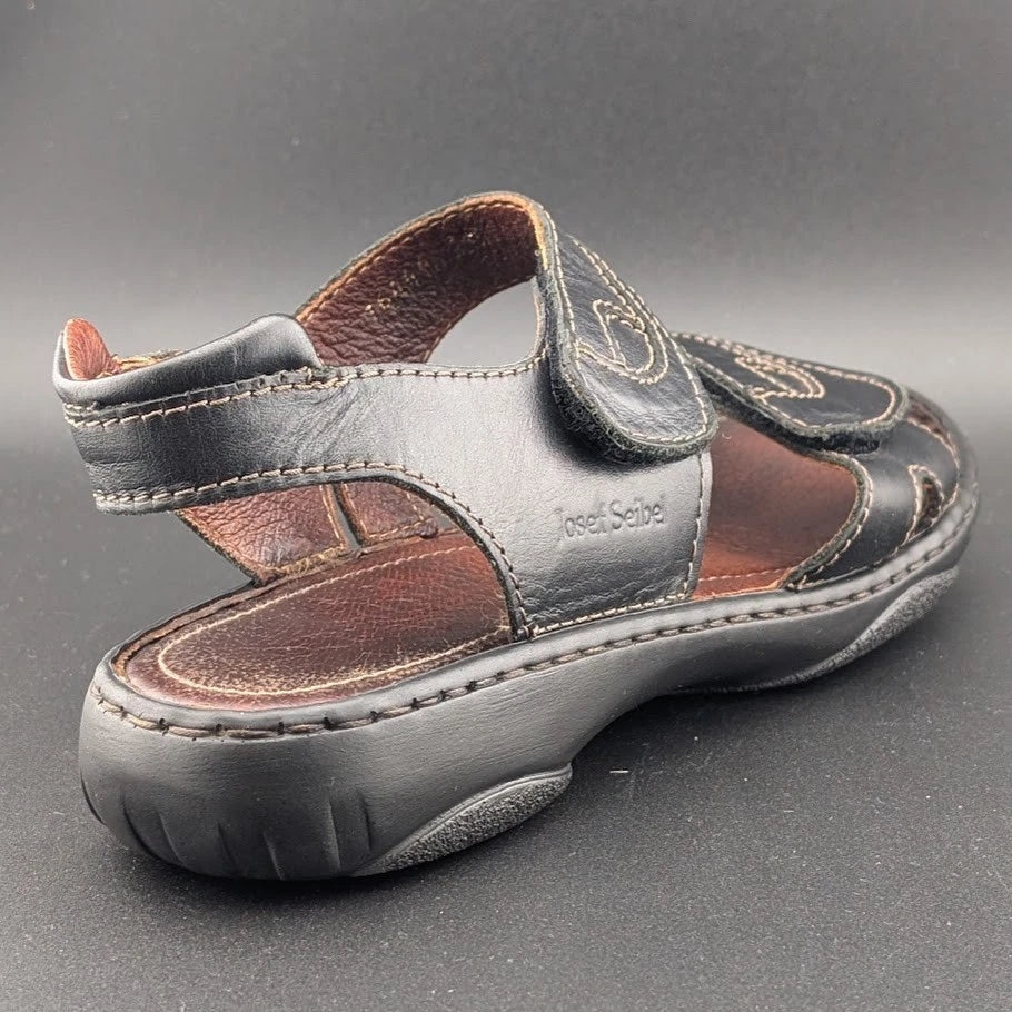 Josef Seibel Sandals Womens 38 Debra Slingback Strappy Black Leather Open Casual Josef Seibel