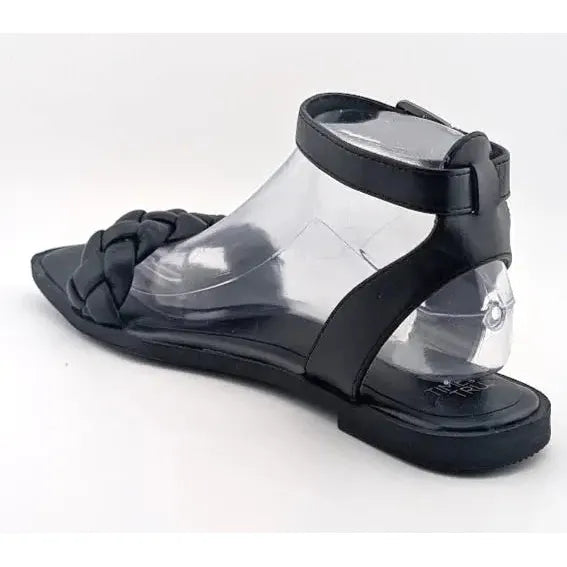 Time And Tru Womens Black Open Toe Braided Ankle Strap Square Toe Sandals Size 8 - SoleComfort.shoes