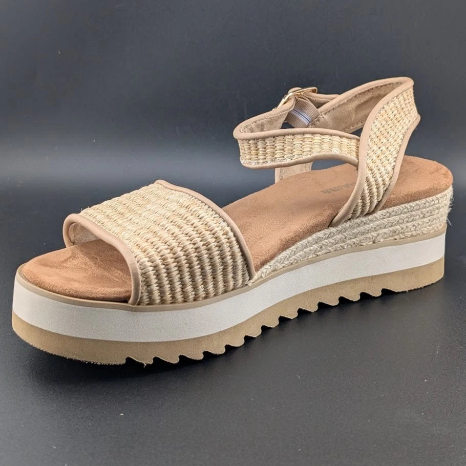 Pre-owned Women's Size 10 Dream Pairs 1-Strap Espadrille Ankle Strap Platform Sandal Wheat SoleComfort.shoes