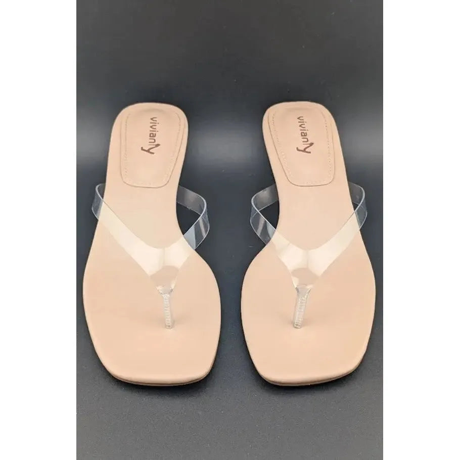 vivianly Size 7 Women's Flip-Flop Kitten Heel Sandals Backless Stiletto Clear/Nude - SoleComfort.shoes
