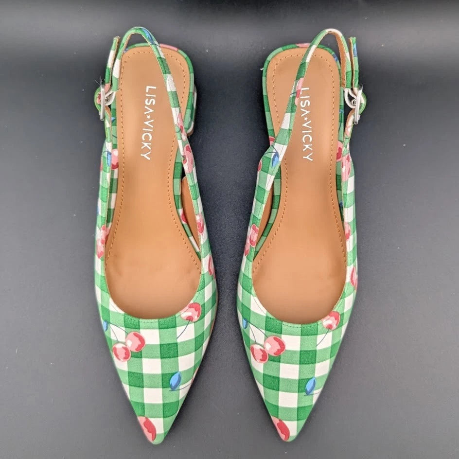 Lisa Vicky Womens 6 Zee Pointed Toe Slingback Pump Green Cherry New In Box SoleComfort.shoes