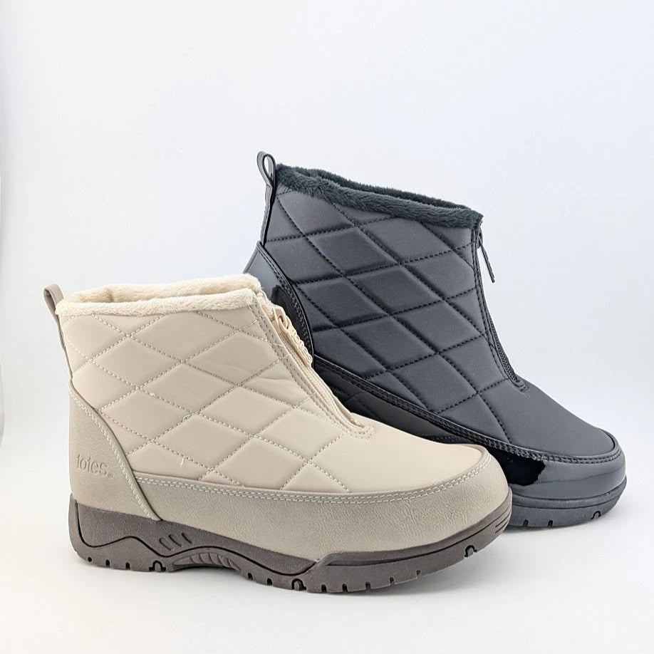 Totes Superior Womens Winter Boots Black or Taupe Waterproof Faux Fur Lined Snow SoleComfort.shoes