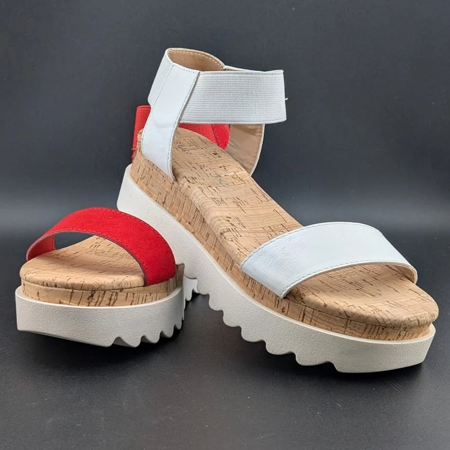 NIB Sun + Stone Women’s Red/White Cork Slip On Strappy Platform Sandal Open Toe Sun & Stone
