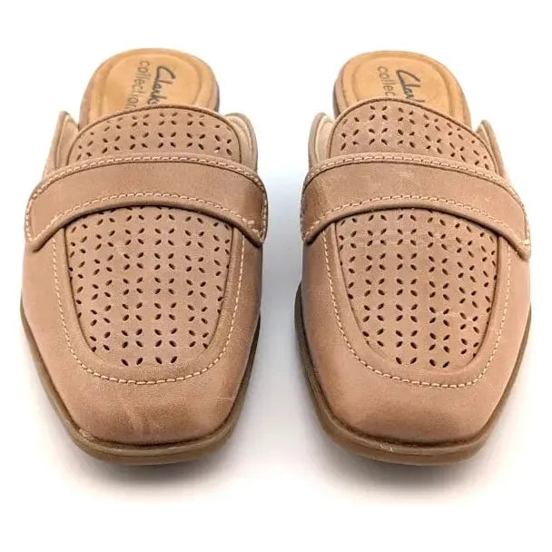 Clarks Collection Size 6 Wide Perforated Leather Mules Lyrical Rose Warm Beige Clarks