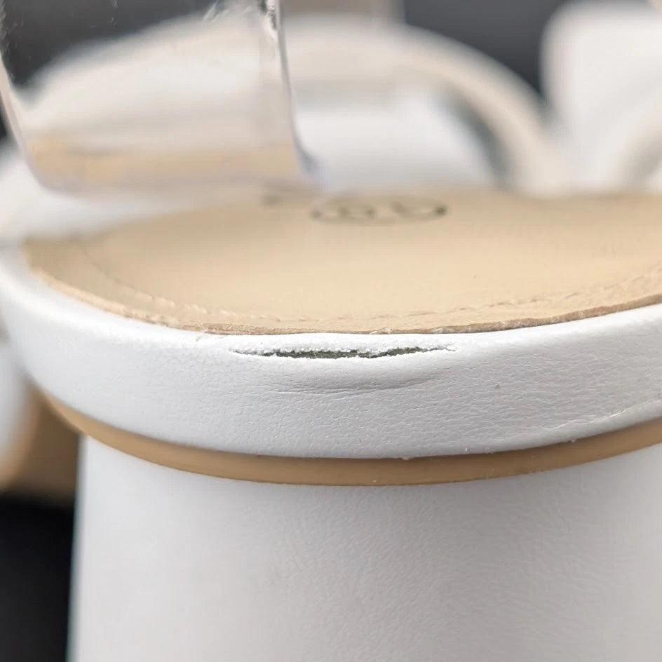 Women Size 10 White Comfort Sandals w/Ankle Wrap Strap Square Toe 4" Round Heel Athlefit