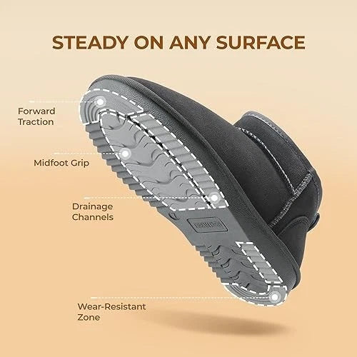 Women Genuine Grey Suede Booties w/ Faux Fur Lining Memory Foam Slip-on Boots Dream Pairs