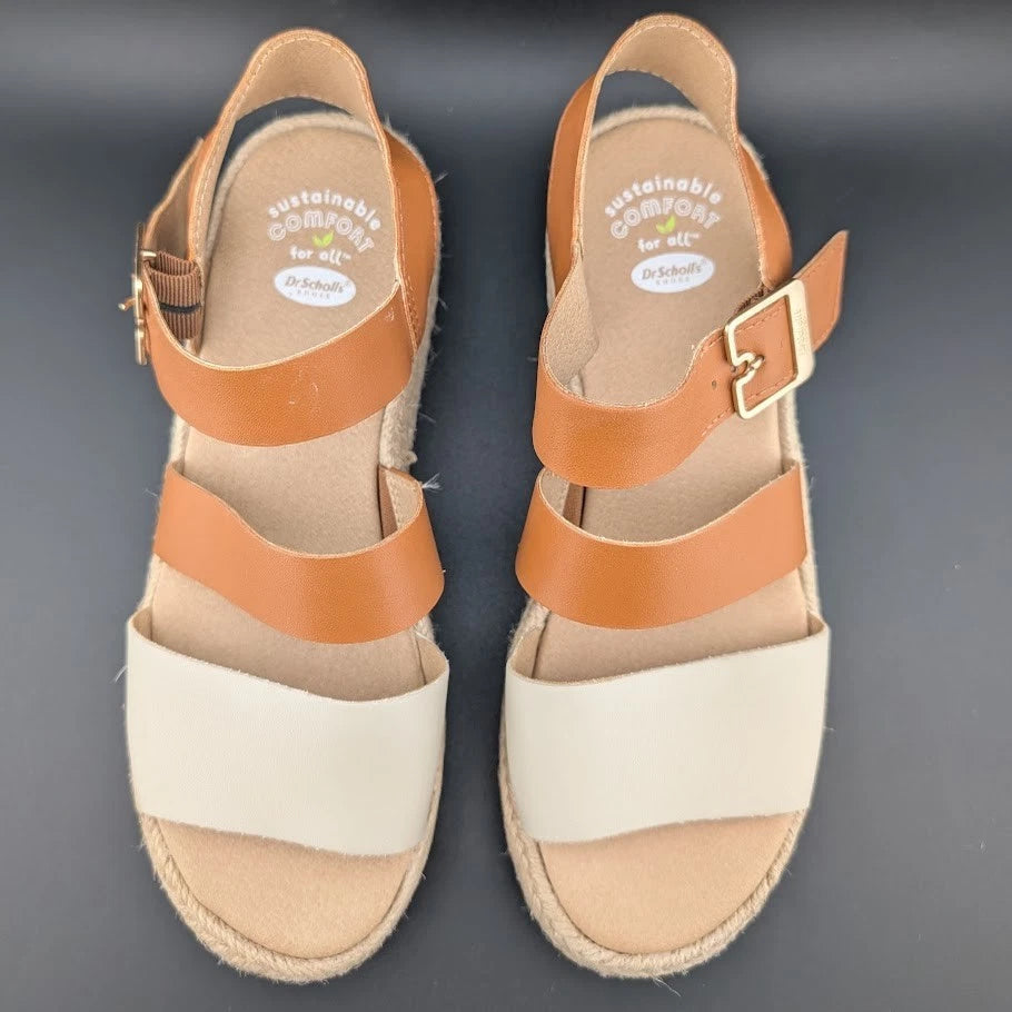 Dr. Scholl's Women Size 7 Once Twice Espadrille Wedge Sandal Tan Platform Shoe SoleComfort.shoes