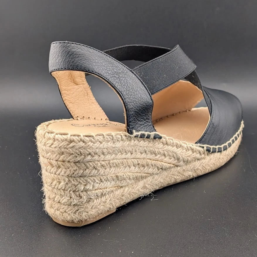 Women Size 9.5-10 (EU 40) Leather Espadrille Wedge Sandal Crossed Strap Peep Toe Made: Spain SoleComfort.shoes