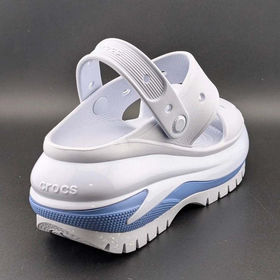 Crocs Size 7 (Wmn)/5 (Men)-Platform Mega Crush Sandals-White / Blue Chunky Comfort Crocs