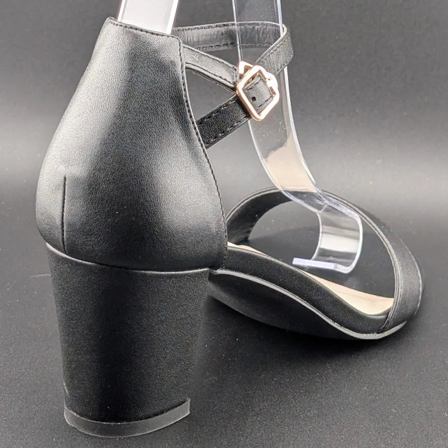 Women’s 8.5W Chunky 2.5" Heeled Sandals Round Open Toe Ankle Strap Dress Shoes SoleComfort.shoes