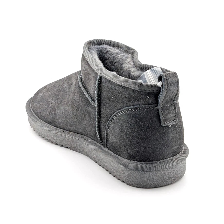 Women Genuine Grey Suede Booties w/ Faux Fur Lining Memory Foam Slip-on Boots Dream Pairs