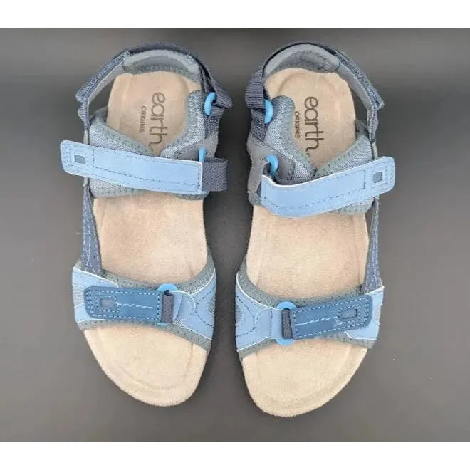 Earth Origins Sindy 3 Sandals Womens Size 7 Blue Hook & Loop Closure Comfort Bed - SoleComfort.shoes