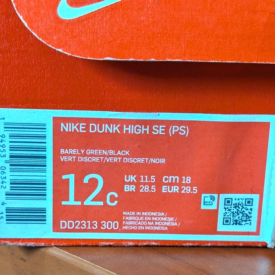 New Childs Nike Dunk High SE (PS) NBA All Star Barely Green / Black Patent Size 12C Nike