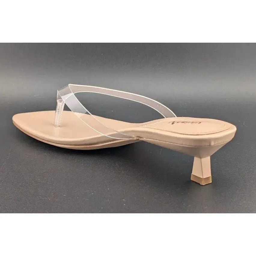 vivianly Size 7 Women's Flip-Flop Kitten Heel Sandals Backless Stiletto Clear/Nude - SoleComfort.shoes