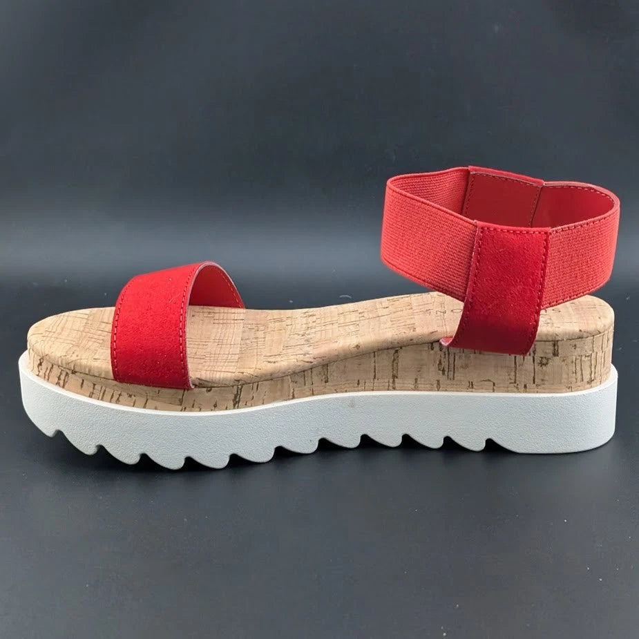 NIB Sun + Stone Women’s Red/White Cork Slip On Strappy Platform Sandal Open Toe Sun & Stone