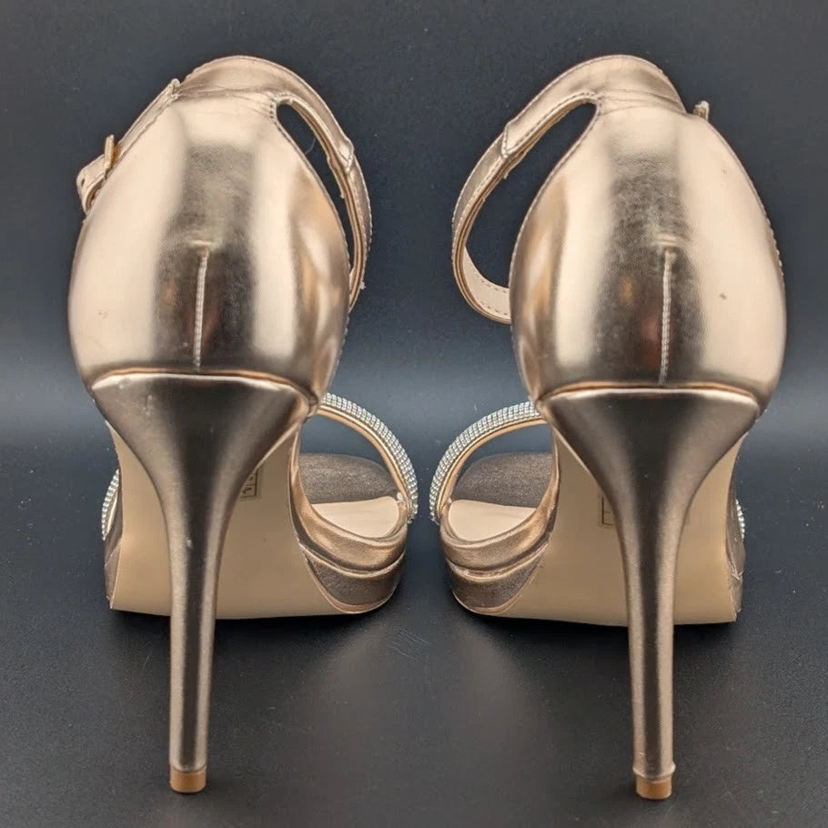 Women's Sz 8 Rhinestone Platform Sandals Ankle Strap Stiletto 4.3 Inch High Heel SoleComfort.shoes