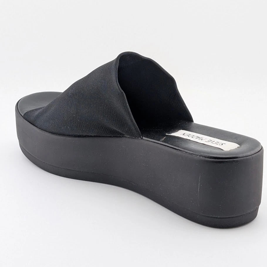 Steve Madden Size 9 Black Slinky Stretchy Platform Chunky Slide Sandals-Made In Italy SoleComfort.shoes