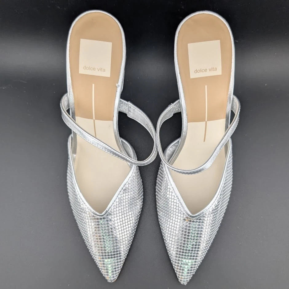 New Women's 8.5 Dolce Vita Kanika Silver Dot Leather Pointed Toe Pump NWOB SoleComfort.shoes