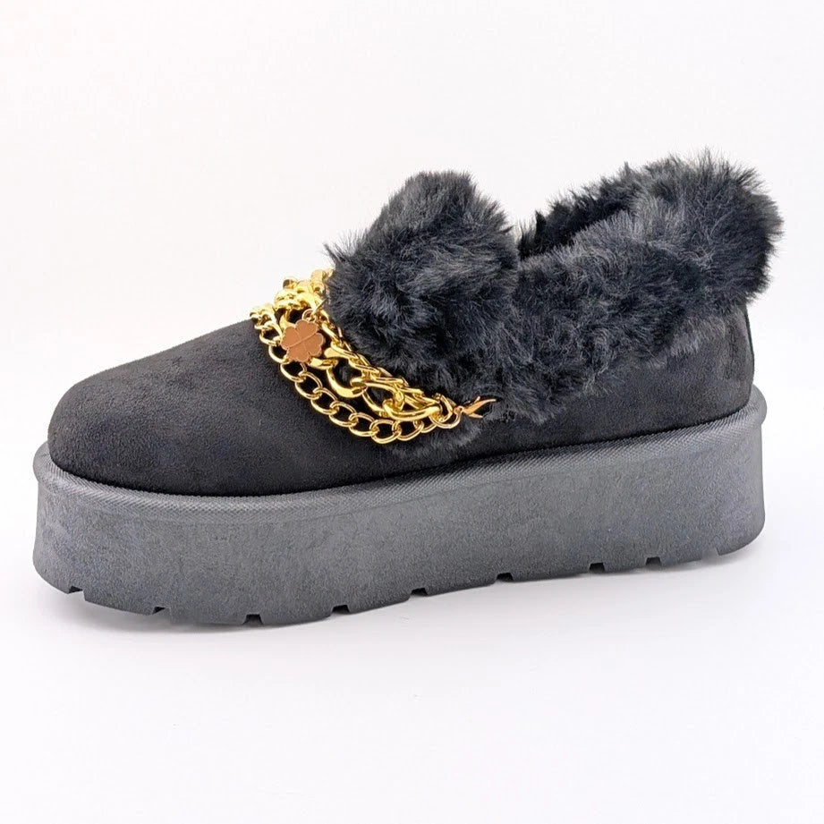 Carlkarida Size 7 Black Faux Fur Textile Suede Booties w/ Charm Bracelet JW2006 SoleComfort.shoes