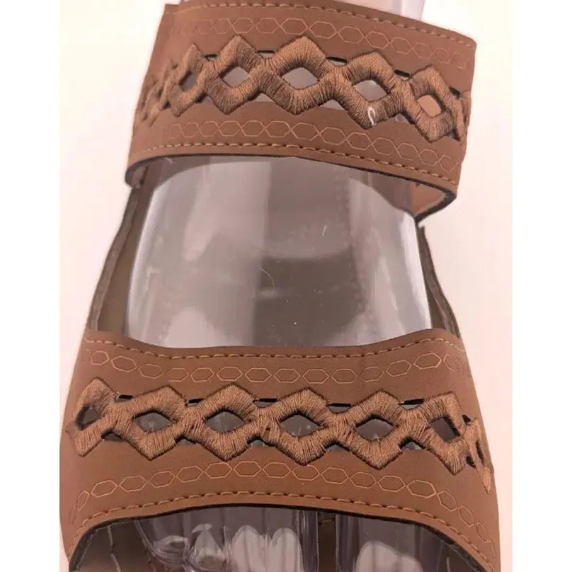 New Faux Leather Size 12 /43 Two Strap Sandal Casual Outdoor Women Flat Sandals - SoleComfort.shoes