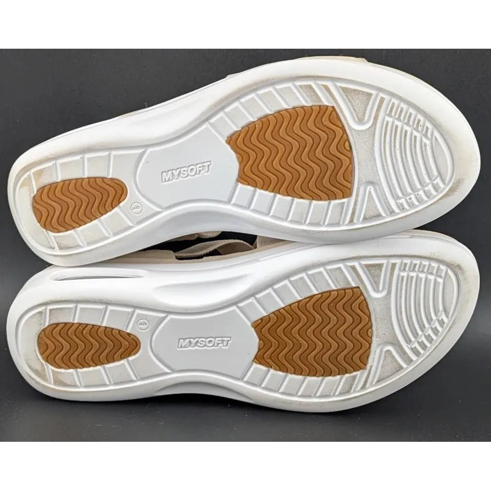 mysoft Sz 9 Women's Walking Sandals Air Cushion Slingback Natural (Tan) Elastic Platform Shoes SoleComfort.shoes