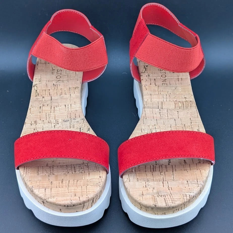 NIB Sun + Stone Women’s Red/White Cork Slip On Strappy Platform Sandal Open Toe Sun & Stone