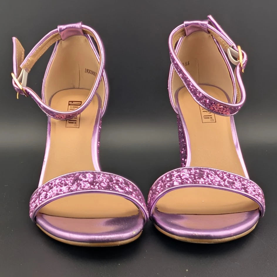 Women Sz 5.5 Wedding Party Heel Glitter Pagent Sandals Low Heel Open Toe Dress SoleComfort.shoes