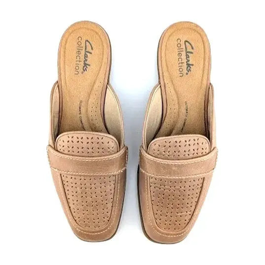 Clarks Collection Size 6 Wide Perforated Leather Mules Lyrical Rose Warm Beige Clarks