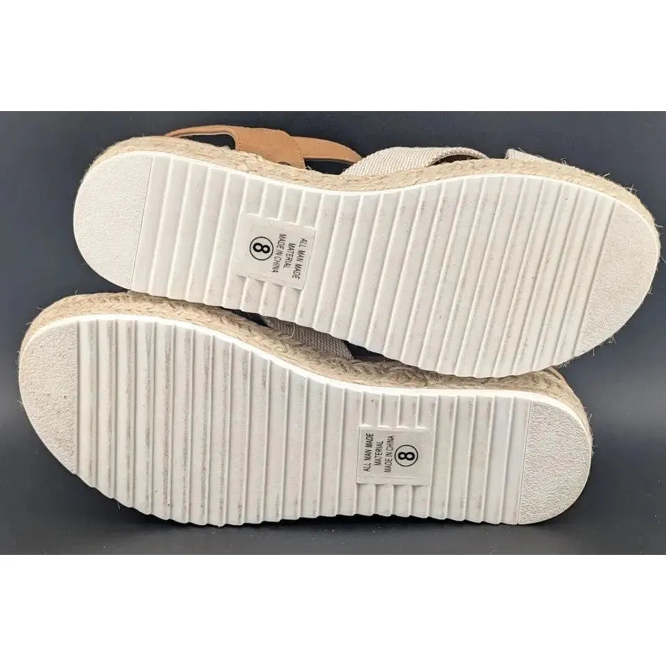 Womens Size 8 Soda "Firefly" Espadrille Ankle Strap Platform Sandal Light Brown SoleComfort.shoes