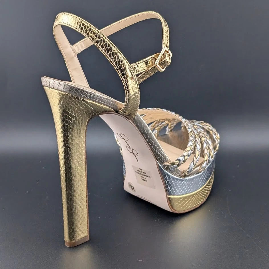 Woman's Size 9.5 Dress Shoes Jessica Simpson Inaia Platform Gold /Silver SoleComfort.shoes