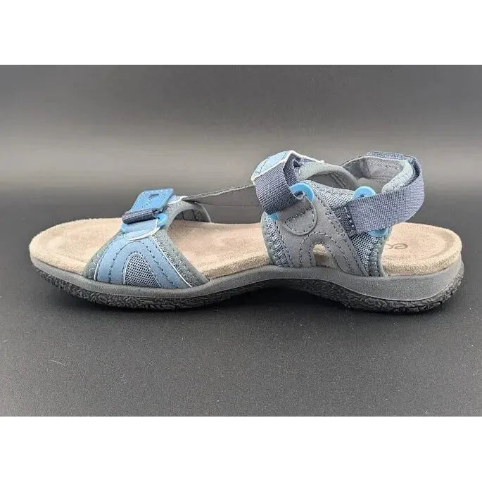 Earth Origins Sindy 3 Sandals Womens Size 7 Blue Hook & Loop Closure Comfort Bed - SoleComfort.shoes