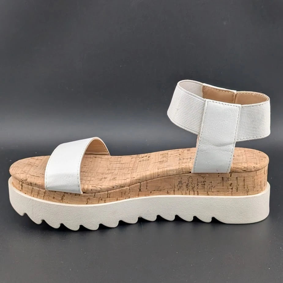 NIB Sun + Stone Women’s Red/White Cork Slip On Strappy Platform Sandal Open Toe Sun & Stone