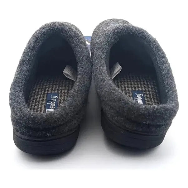 Wembley Men's Heather Grey Indoor/Outdoor Microsuede Mule Slipper with Plaid Lining Wembley