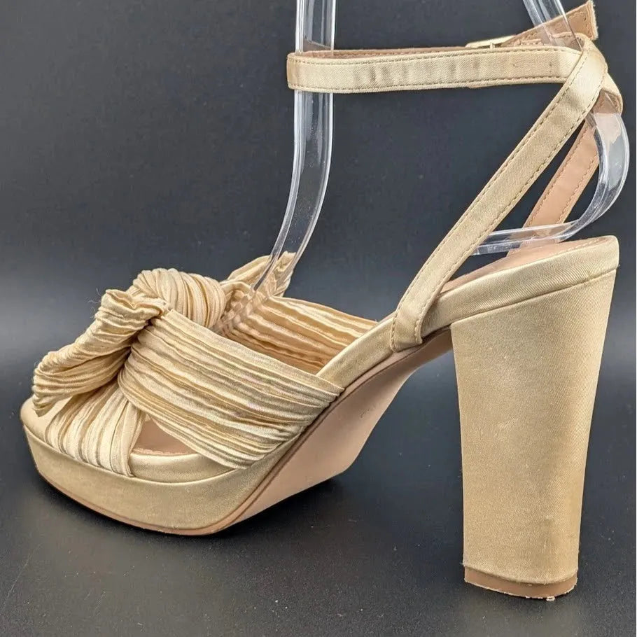 Womens Sz 36 Satin Bow Sandals Chunky Block Heel Open-Toe Platform Dress or Casual Amoji