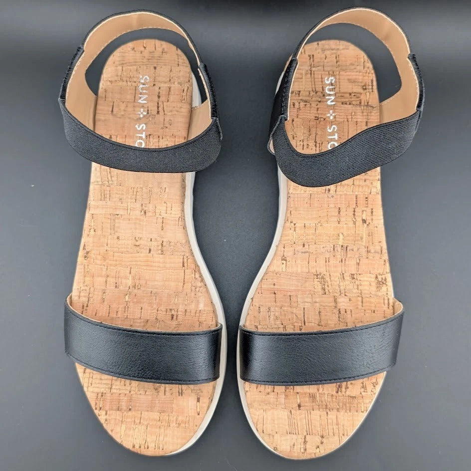Womens Size 8 Sun Stone Melanyy Espadrille Ankle Strap Platform Sandal Black SoleComfort.shoes