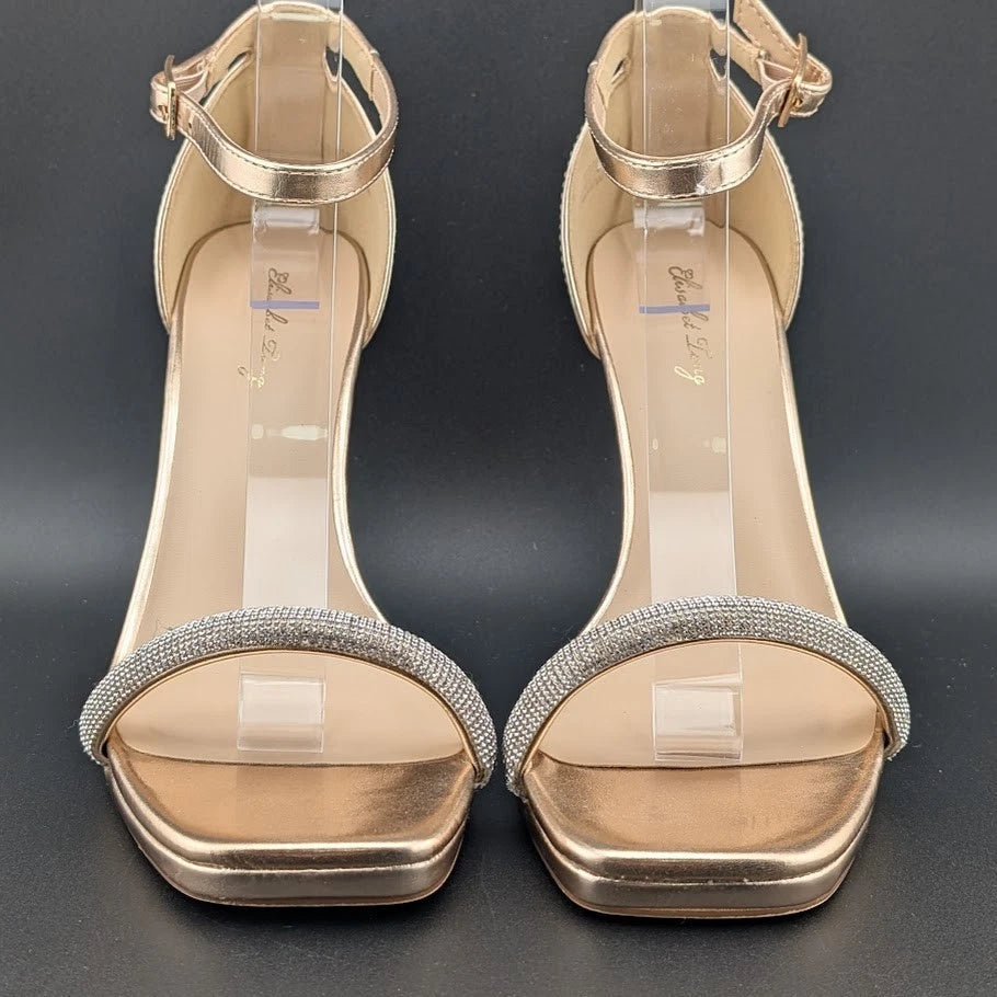 Women's Sz 8 Rhinestone Platform Sandals Ankle Strap Stiletto 4.3 Inch High Heel SoleComfort.shoes