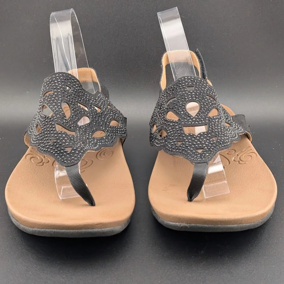Rockport Sandals Womens Ridge Black 10 Leather Thong Slingback Shoe w/ Sparkles SoleComfort.shoes