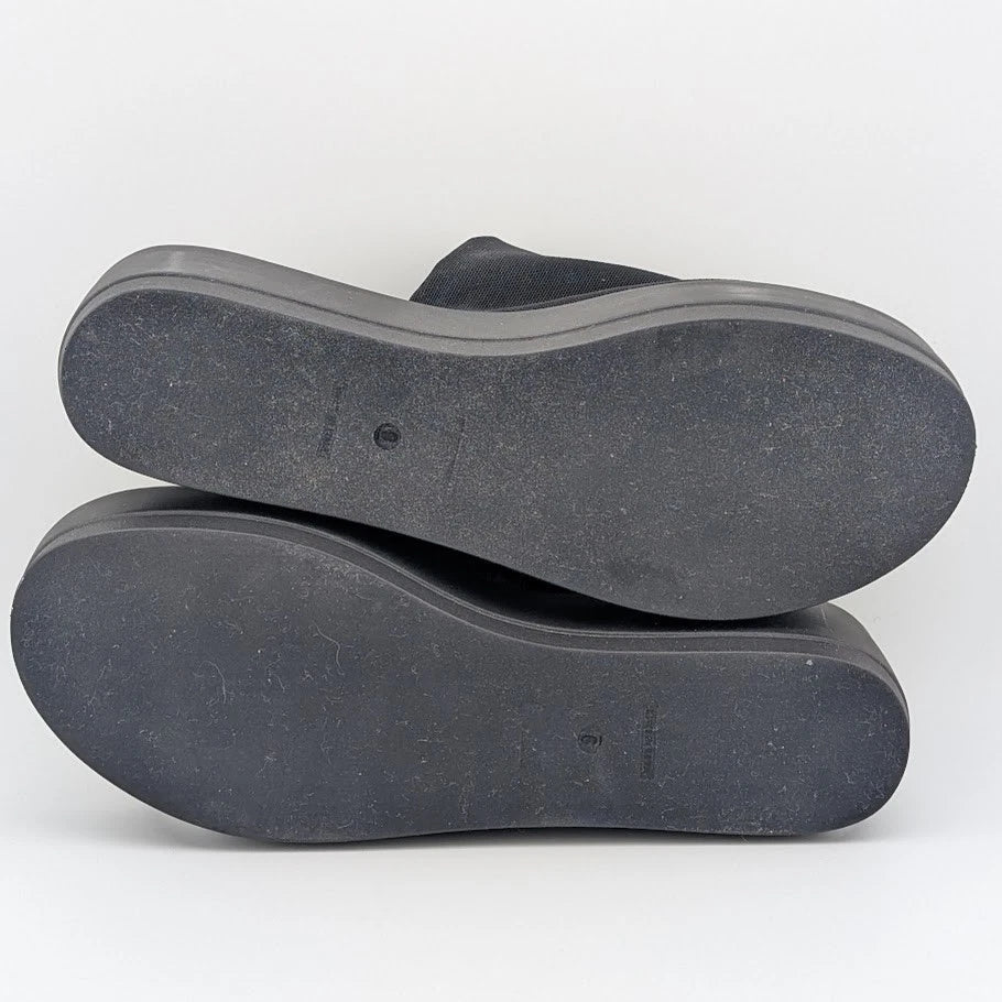 Steve Madden Size 9 Black Slinky Stretchy Platform Chunky Slide Sandals-Made In Italy SoleComfort.shoes