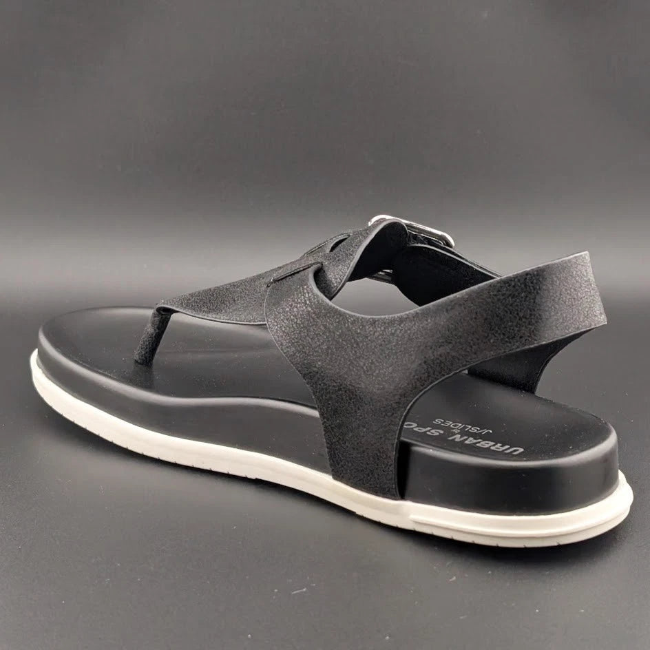 Urban Sport by J/Slides Freya Wos Size 6.5 Sporty Sandals Footbed Black Metallic SoleComfort.shoes