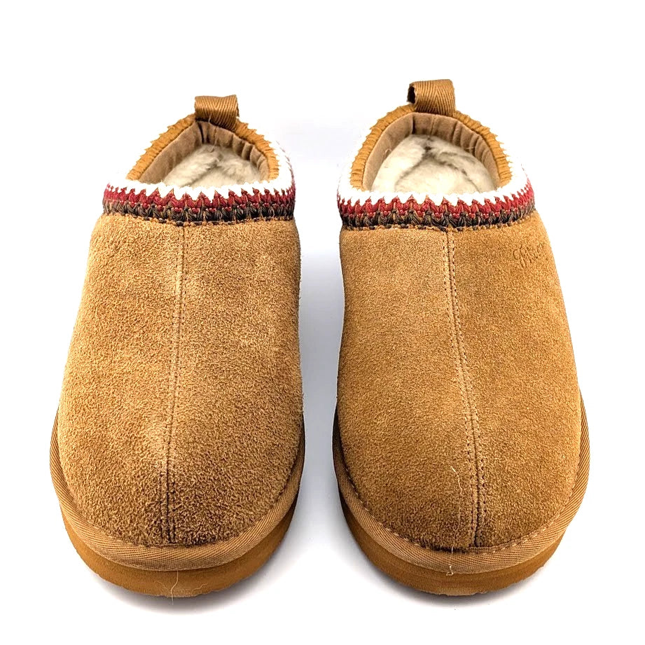 Fitory Size 8 Tan Suede Platform Booties with Faux Fur and embroidered collar Fitory