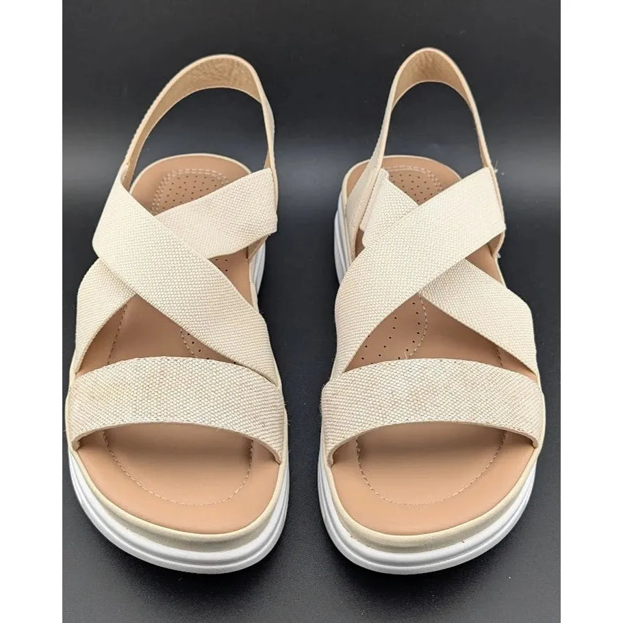 mysoft Sz 9 Women's Walking Sandals Air Cushion Slingback Natural (Tan) Elastic Platform Shoes SoleComfort.shoes