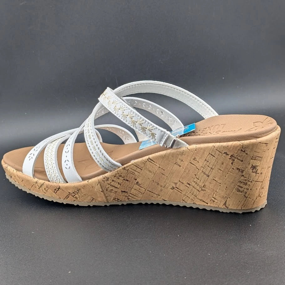 Skechers Cali Size US 11 Luxe Foam Tan White Cork Wedge Heel Sandals 31714/WHT SoleComfort.shoes