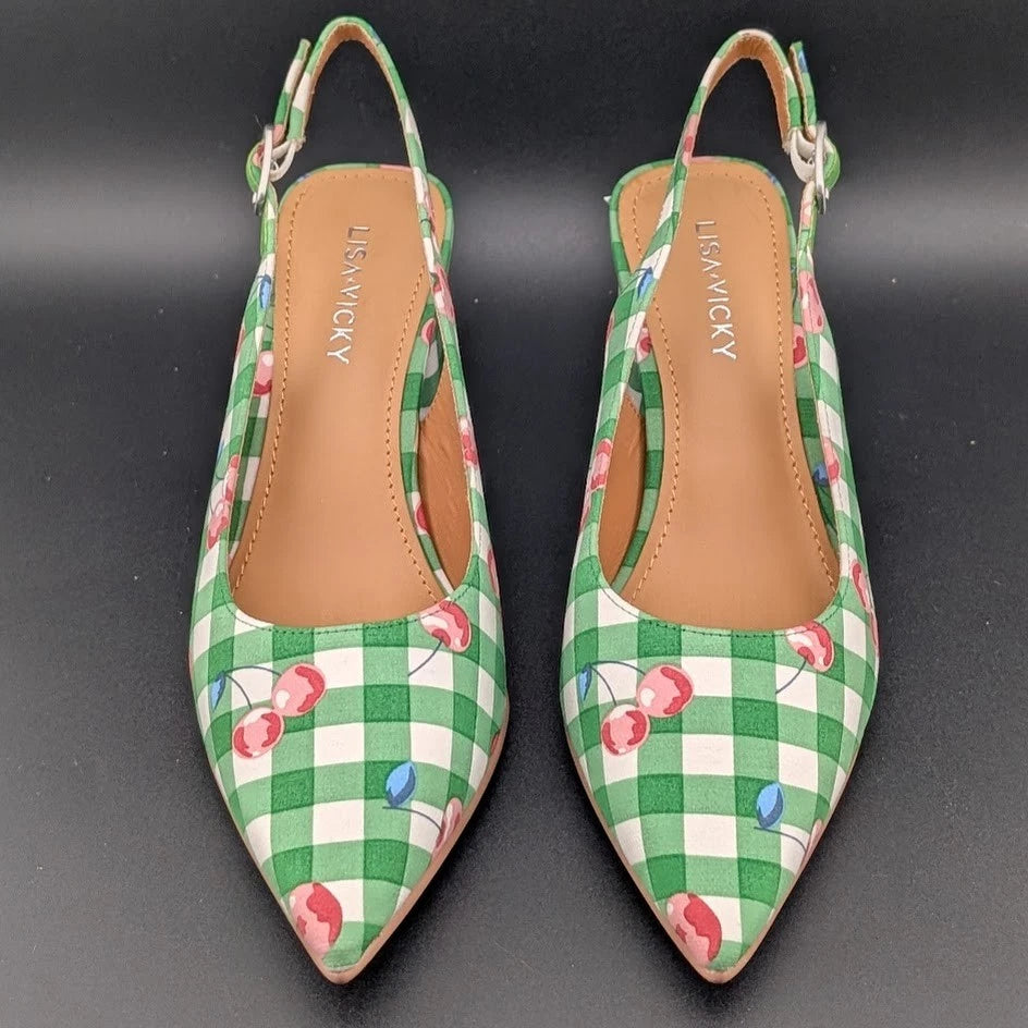 Lisa Vicky Womens 6 Zee Pointed Toe Slingback Pump Green Cherry New In Box SoleComfort.shoes