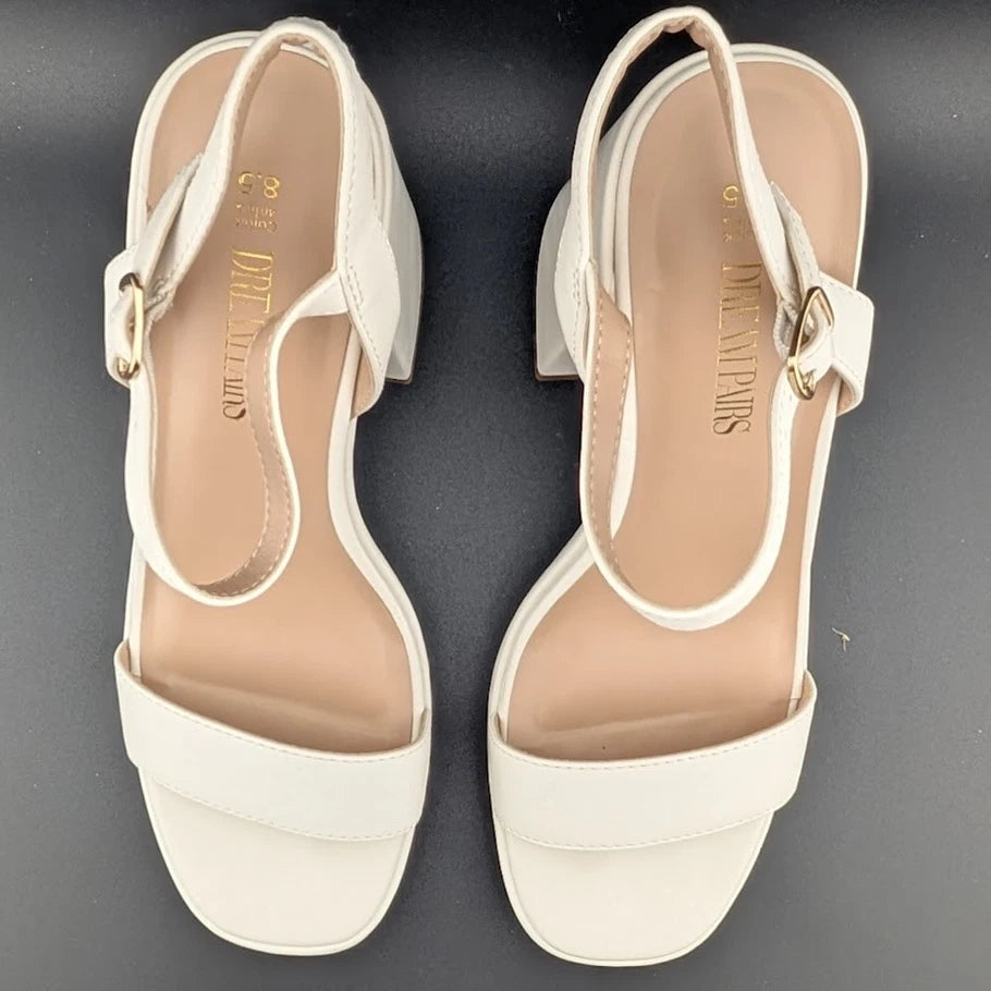 Women Sz 8.5 Block Chunky Platform High Heels Open Toe GISELLE Fashion Sandals SoleComfort.shoes