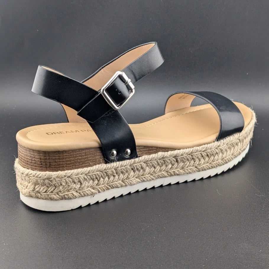 Womens Size 9.5 Dream Pairs 1-Strap Espadrille Ankle Strap Platform Sandal Black SoleComfort.shoes