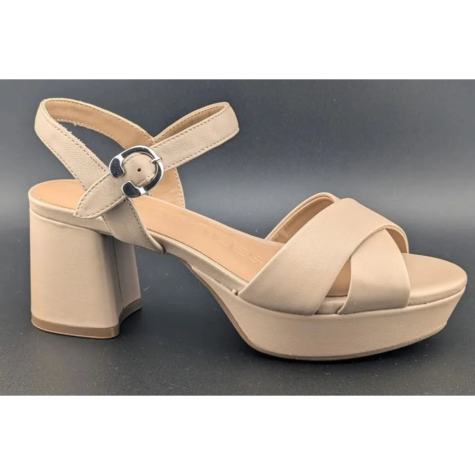 AEROSOLES Women's Cosmos Crisscross Buckle Sandals Sz 6M Beige Bisque Leather SoleComfort.shoes